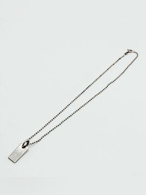 Authentic Gucci 925 Sterling Silver Rectangular Tag Pendant Beaded Necklace
